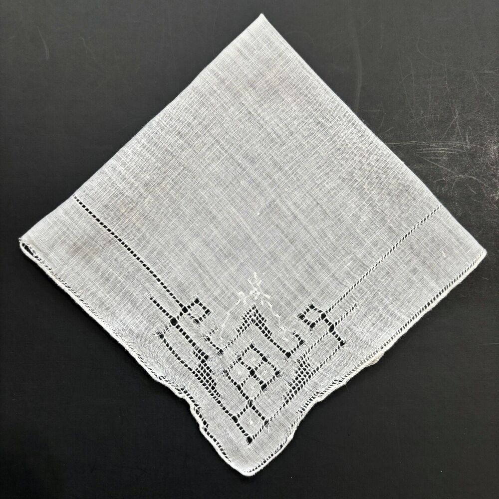 Embroidered Pulled Thread Wedding Handkerchief Br… - image 1